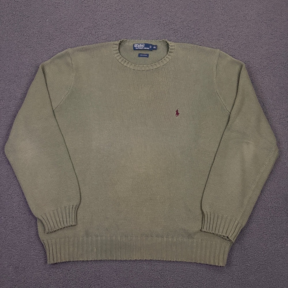 Polo Ralph Lauren Sweater Mens XL Green Knit Cotton Pony Pullover Crew Classic